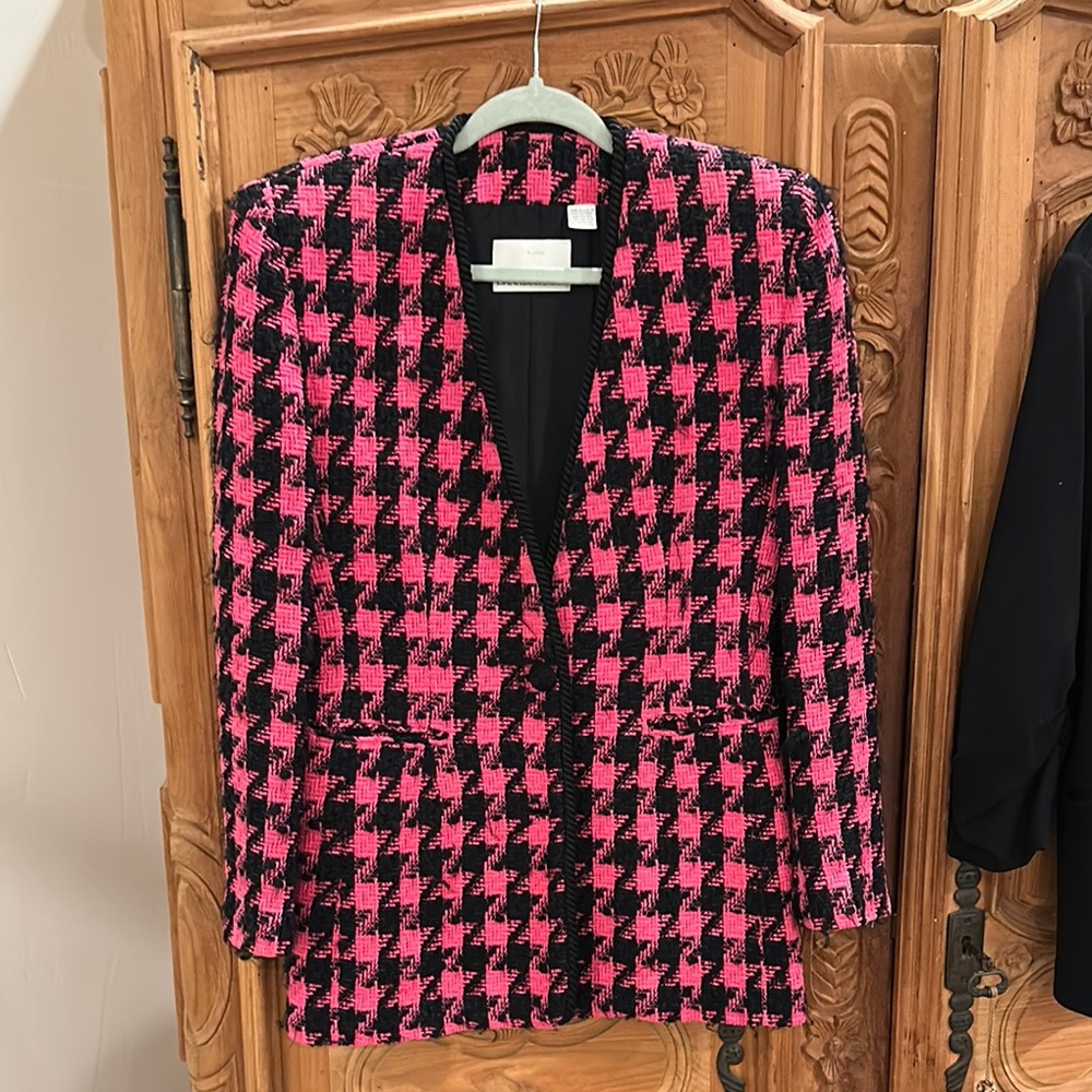 Dana Buchman vintage hot Pink and Black Houndstooth Blazer